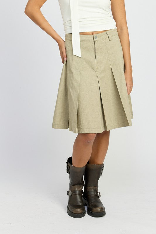 KNEE LENGTH PLEATED SKRTSIZE &amp; FIT :MODEL WEARS SIZE SMALLMODEL'S HEIGHT 5'9Made In: IMPORTEDFabric Contents: 100% COTTON