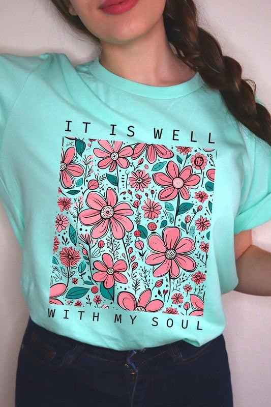 It Is Well With My Soul Flower Graphic TeeIt Is Well With My Soul Flower Graphic Tee.Unisex Crew Neck Short Sleeve Tees.Crafted from premium materials, tailored to your lifestyle, ensuring a comfortable fit 