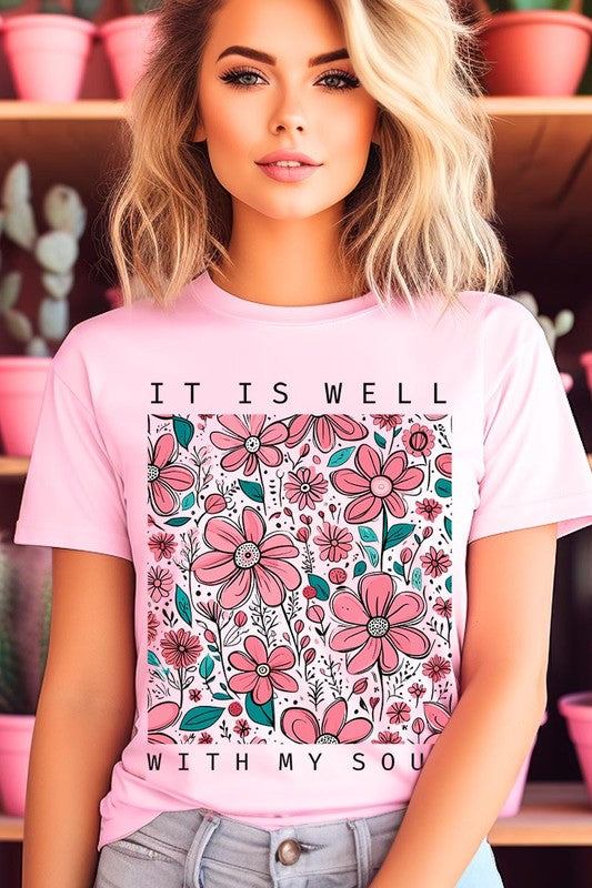 It Is Well With My Soul Flower Graphic TeeIt Is Well With My Soul Flower Graphic Tee.Unisex Crew Neck Short Sleeve Tees.Crafted from premium materials, tailored to your lifestyle, ensuring a comfortable fit 