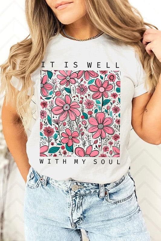 It Is Well With My Soul Flower Graphic TeeIt Is Well With My Soul Flower Graphic Tee.Unisex Crew Neck Short Sleeve Tees.Crafted from premium materials, tailored to your lifestyle, ensuring a comfortable fit 