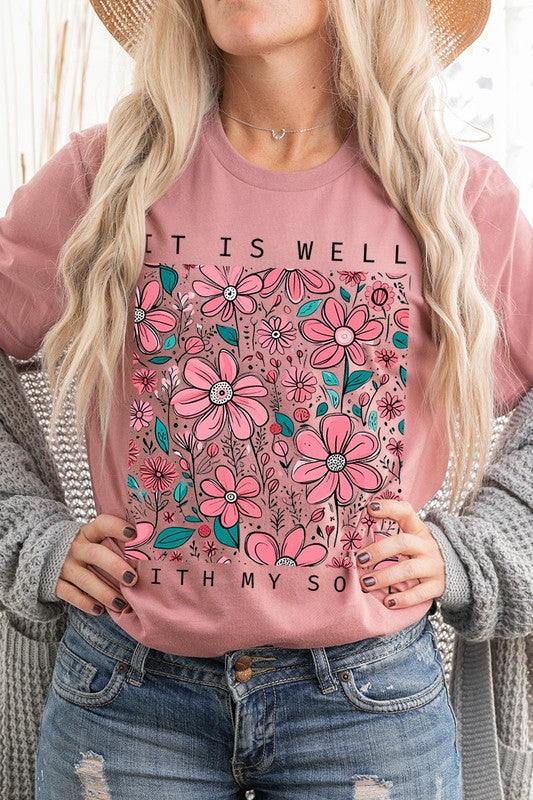 It Is Well With My Soul Flower Graphic TeeIt Is Well With My Soul Flower Graphic Tee.Unisex Crew Neck Short Sleeve Tees.Crafted from premium materials, tailored to your lifestyle, ensuring a comfortable fit 