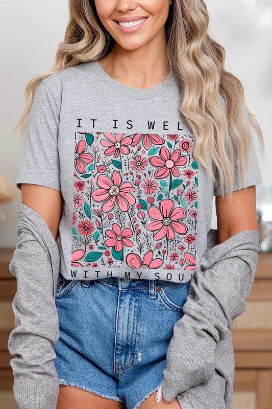 It Is Well With My Soul Flower Graphic TeeIt Is Well With My Soul Flower Graphic Tee.Unisex Crew Neck Short Sleeve Tees.Crafted from premium materials, tailored to your lifestyle, ensuring a comfortable fit 