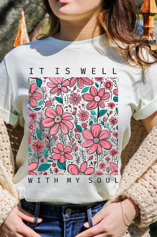 It Is Well With My Soul Flower Graphic TeeIt Is Well With My Soul Flower Graphic Tee.Unisex Crew Neck Short Sleeve Tees.Crafted from premium materials, tailored to your lifestyle, ensuring a comfortable fit 