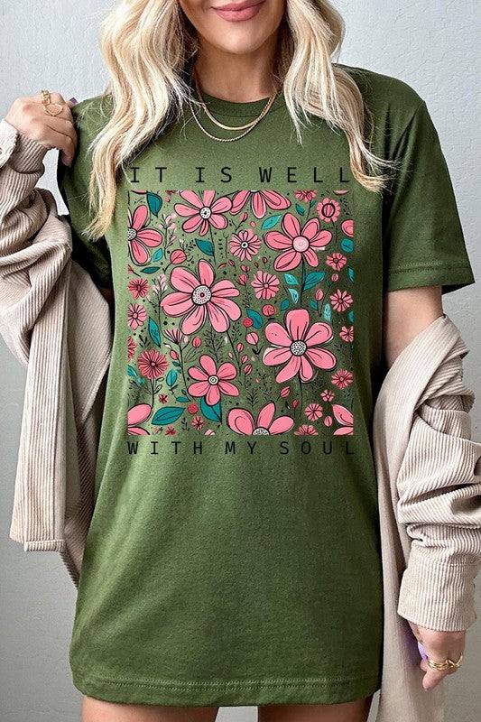 It Is Well With My Soul Flower Graphic TeeIt Is Well With My Soul Flower Graphic Tee.Unisex Crew Neck Short Sleeve Tees.Crafted from premium materials, tailored to your lifestyle, ensuring a comfortable fit 