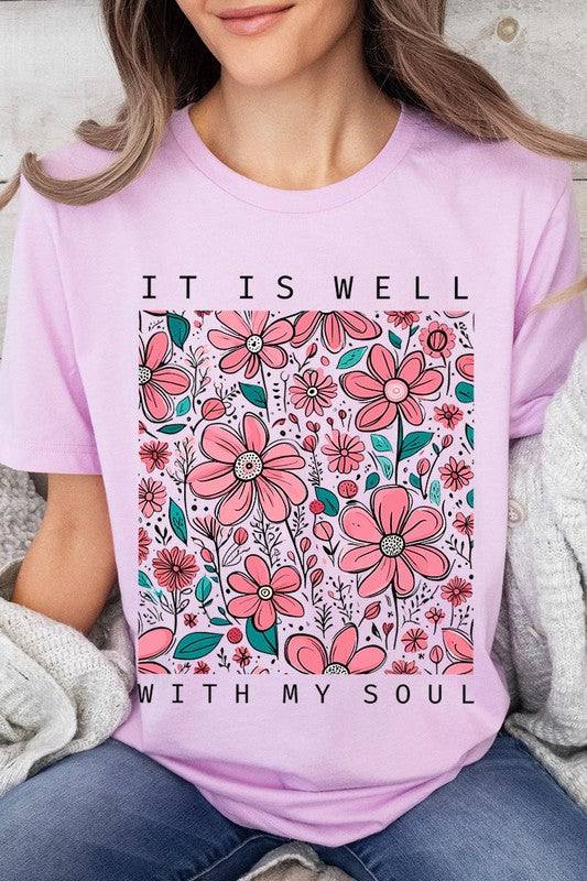 It Is Well With My Soul Flower Graphic TeeIt Is Well With My Soul Flower Graphic Tee.Unisex Crew Neck Short Sleeve Tees.Crafted from premium materials, tailored to your lifestyle, ensuring a comfortable fit 