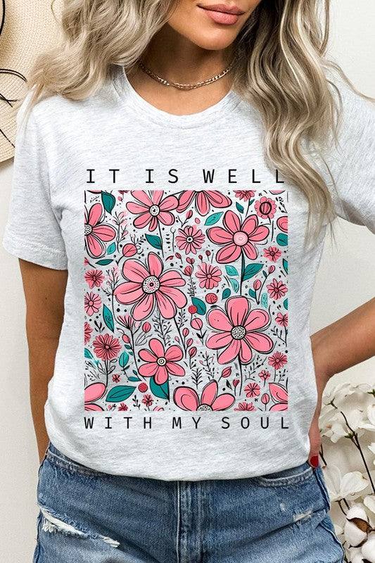 It Is Well With My Soul Flower Graphic TeeIt Is Well With My Soul Flower Graphic Tee.Unisex Crew Neck Short Sleeve Tees.Crafted from premium materials, tailored to your lifestyle, ensuring a comfortable fit 