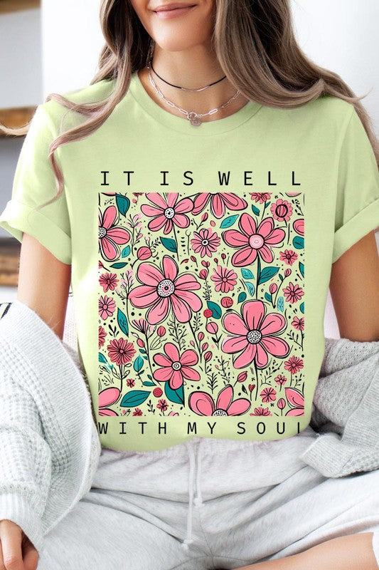 It Is Well With My Soul Flower Graphic TeeIt Is Well With My Soul Flower Graphic Tee.Unisex Crew Neck Short Sleeve Tees.Crafted from premium materials, tailored to your lifestyle, ensuring a comfortable fit 