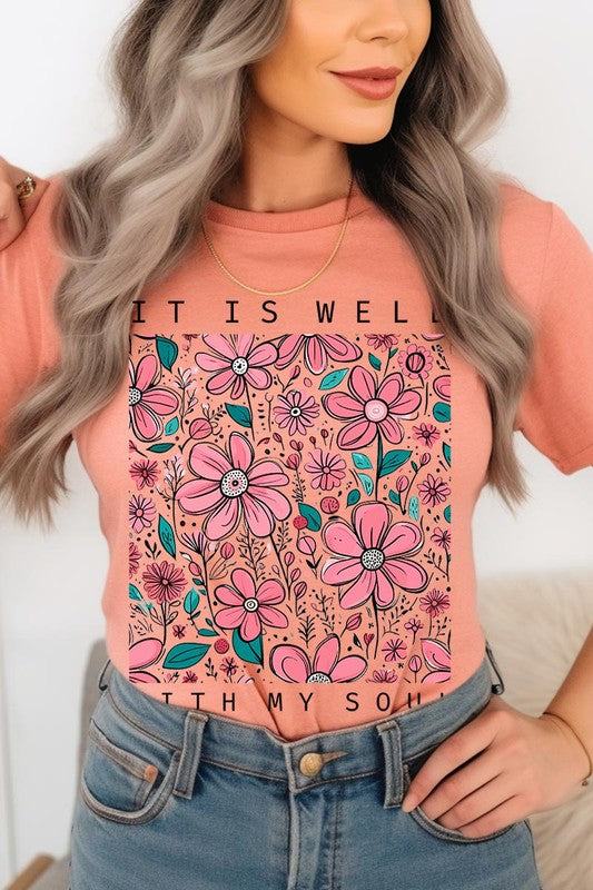 It Is Well With My Soul Flower Graphic TeeIt Is Well With My Soul Flower Graphic Tee.Unisex Crew Neck Short Sleeve Tees.Crafted from premium materials, tailored to your lifestyle, ensuring a comfortable fit 