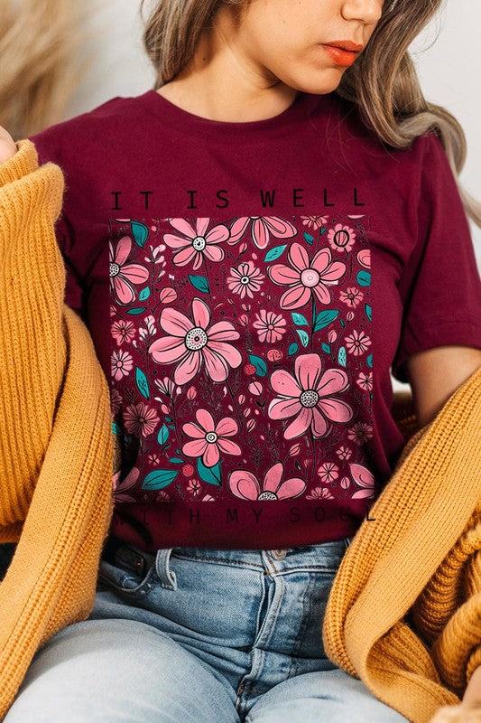 It Is Well With My Soul Flower Graphic TeeIt Is Well With My Soul Flower Graphic Tee.Unisex Crew Neck Short Sleeve Tees.Crafted from premium materials, tailored to your lifestyle, ensuring a comfortable fit 