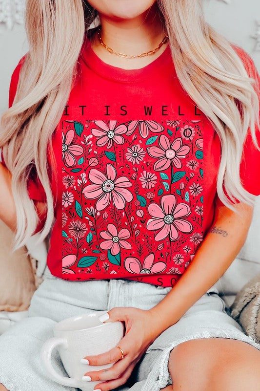 It Is Well With My Soul Flower Graphic TeeIt Is Well With My Soul Flower Graphic Tee.Unisex Crew Neck Short Sleeve Tees.Crafted from premium materials, tailored to your lifestyle, ensuring a comfortable fit 