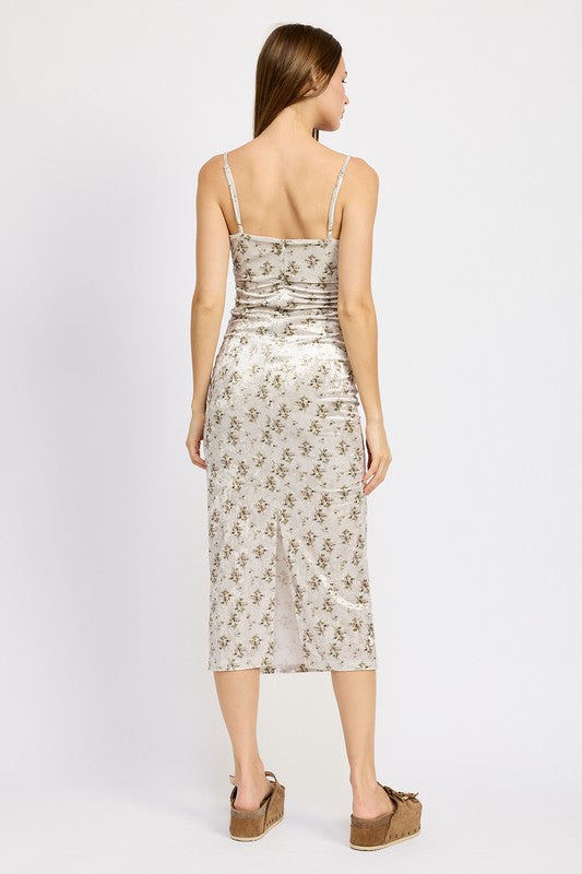 PRINTED SPAGHETTI STRAP MIDI DRESSSIZE &amp; FIT :MODEL WEARS SIZE SMALLMODEL'S HEIGHT 5'9Made In: IMPORTEDFabric Contents: 100% POLYESTERLINING: 100% POLYESTER