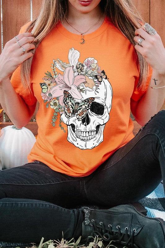 Floral Skull Graphic TeeFloral Skull Graphic Tee.Unisex Crew Neck Short Sleeve Tees.Crafted from premium materials, tailored to your lifestyle, ensuring a comfortable fit for any occasion.F