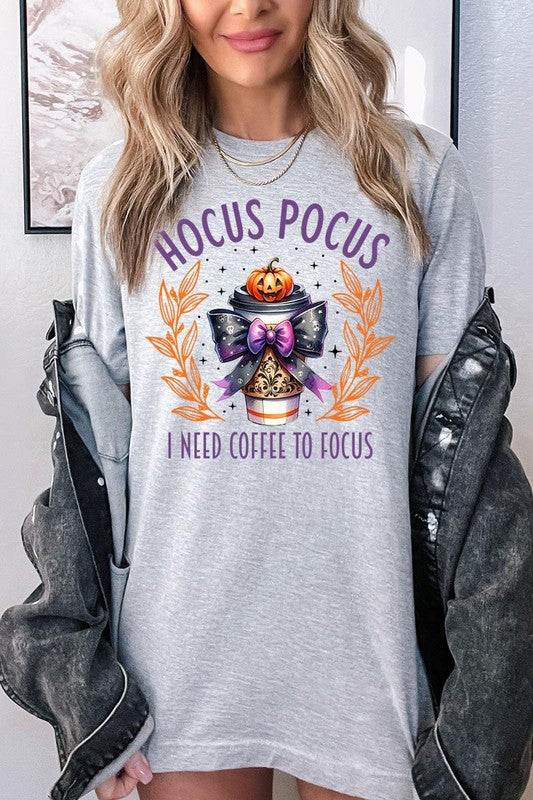 Hocus Pocus I Need Coffee To Focus Graphic TeeHocus Pocus I Need Coffee To Focus Graphic Tee.Unisex Crew Neck Short Sleeve Tees.Crafted from premium materials, tailored to your lifestyle, ensuring a comfortable 