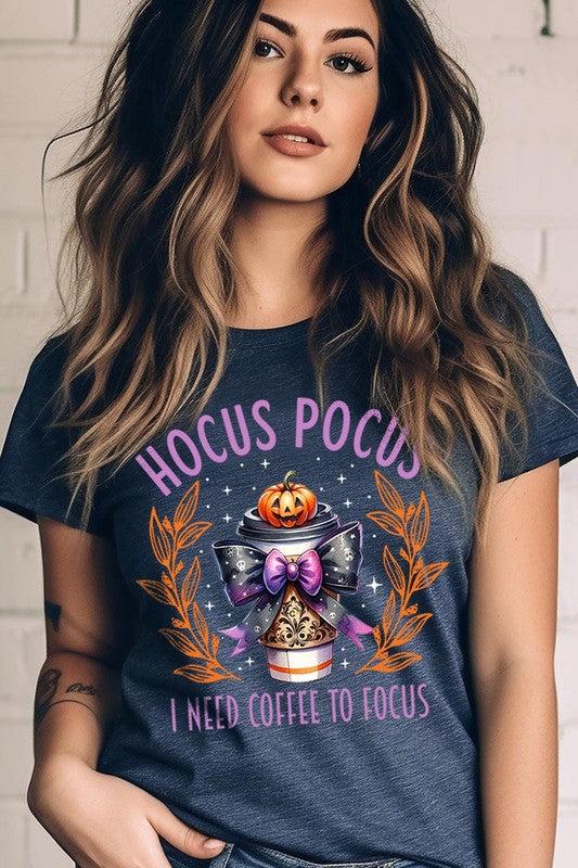 Hocus Pocus I Need Coffee To Focus Graphic TeeHocus Pocus I Need Coffee To Focus Graphic Tee.Unisex Crew Neck Short Sleeve Tees.Crafted from premium materials, tailored to your lifestyle, ensuring a comfortable 