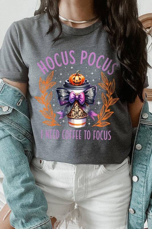 Hocus Pocus I Need Coffee To Focus Graphic TeeHocus Pocus I Need Coffee To Focus Graphic Tee.Unisex Crew Neck Short Sleeve Tees.Crafted from premium materials, tailored to your lifestyle, ensuring a comfortable 