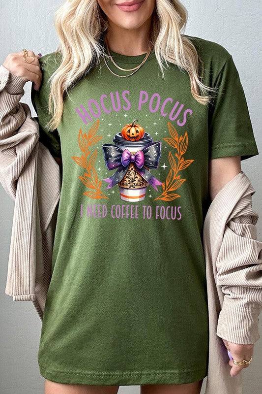 Hocus Pocus I Need Coffee To Focus Graphic TeeHocus Pocus I Need Coffee To Focus Graphic Tee.Unisex Crew Neck Short Sleeve Tees.Crafted from premium materials, tailored to your lifestyle, ensuring a comfortable 