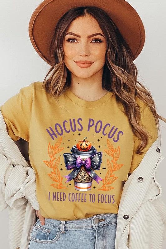 Hocus Pocus I Need Coffee To Focus Graphic TeeHocus Pocus I Need Coffee To Focus Graphic Tee.Unisex Crew Neck Short Sleeve Tees.Crafted from premium materials, tailored to your lifestyle, ensuring a comfortable 