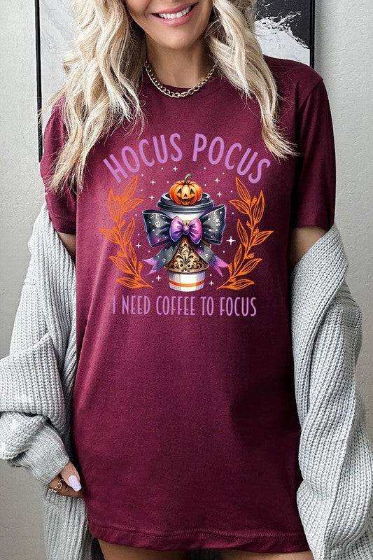 Hocus Pocus I Need Coffee To Focus Graphic TeeHocus Pocus I Need Coffee To Focus Graphic Tee.Unisex Crew Neck Short Sleeve Tees.Crafted from premium materials, tailored to your lifestyle, ensuring a comfortable 