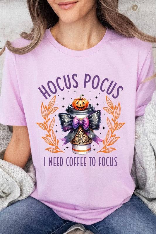 Hocus Pocus I Need Coffee To Focus Graphic TeeHocus Pocus I Need Coffee To Focus Graphic Tee.Unisex Crew Neck Short Sleeve Tees.Crafted from premium materials, tailored to your lifestyle, ensuring a comfortable 