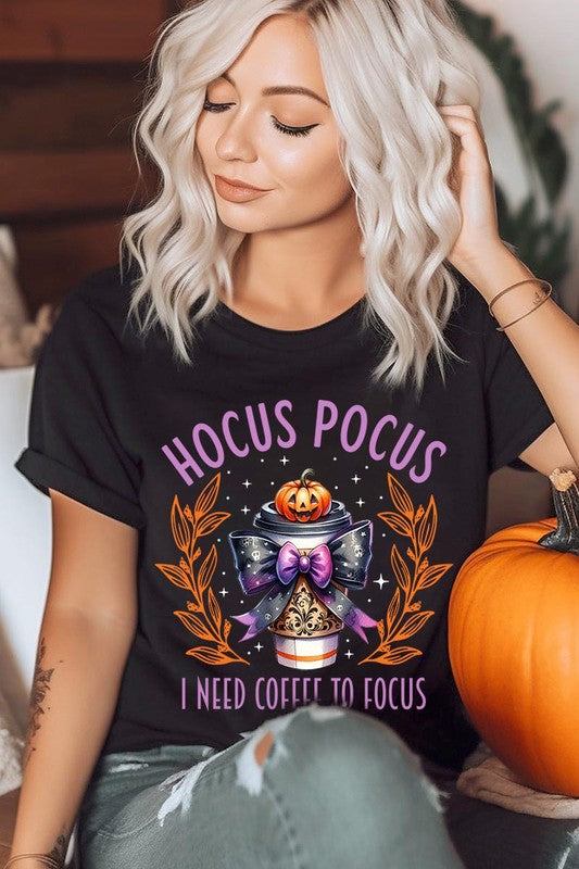 Hocus Pocus I Need Coffee To Focus Graphic TeeHocus Pocus I Need Coffee To Focus Graphic Tee.Unisex Crew Neck Short Sleeve Tees.Crafted from premium materials, tailored to your lifestyle, ensuring a comfortable 