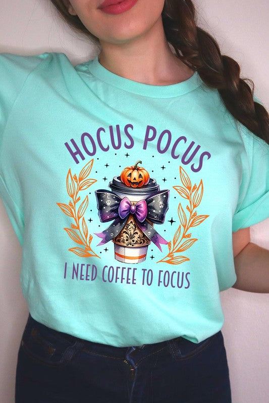 Hocus Pocus I Need Coffee To Focus Graphic TeeHocus Pocus I Need Coffee To Focus Graphic Tee.Unisex Crew Neck Short Sleeve Tees.Crafted from premium materials, tailored to your lifestyle, ensuring a comfortable 