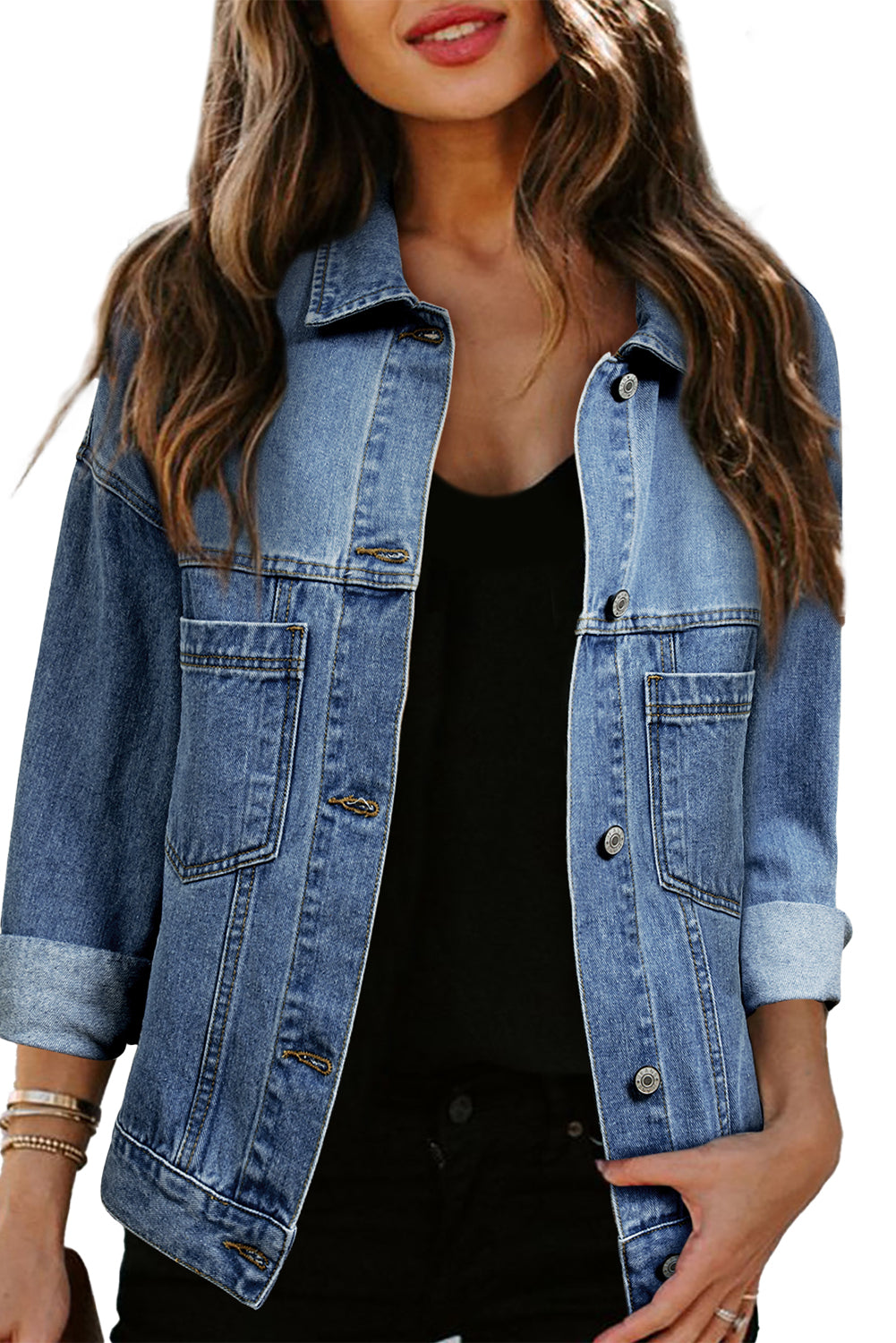 Dark Blue Washed Oversized Pocketed Denim JacketMaterial:75%Cotton+25%Polyester

• Classic dark blue denim jacket with a washed finish for a trendy, worn-in look that's perfect for casual outings or layering over