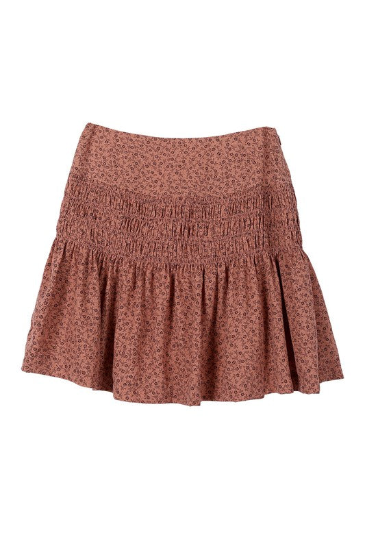 Floral smocked skirt*Floral smocked skirt*Pattern type : floral print*Stretch : no stretch*Sheer : lined, no see through*Care instruction : machine wash cold, only non-chlorine bleach w