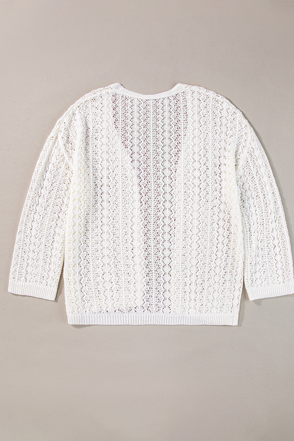 Apricot Hollow Out Crochet Knit Drop Shoulder Open Front Cardigan