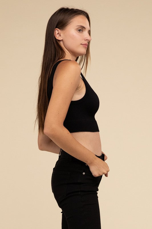 Ribbed Seamless Crop TopElevate your summer essentials with our Ribbed Seamless Crop Top, a versatile piece perfect for layering or wearing solo. Crafted with comfort in mind, it boasts a f