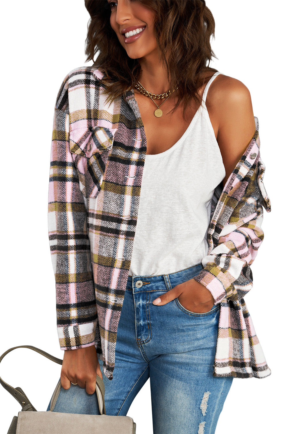 Khaki Plaid Print Casual Button Up Pocket ShacketMaterial:100%Polyester



		Sweet yet rugged plaid details adorn this cozy shirt
	
	
		Designed with a button front, long sleeves, large front pockets &amp; an 