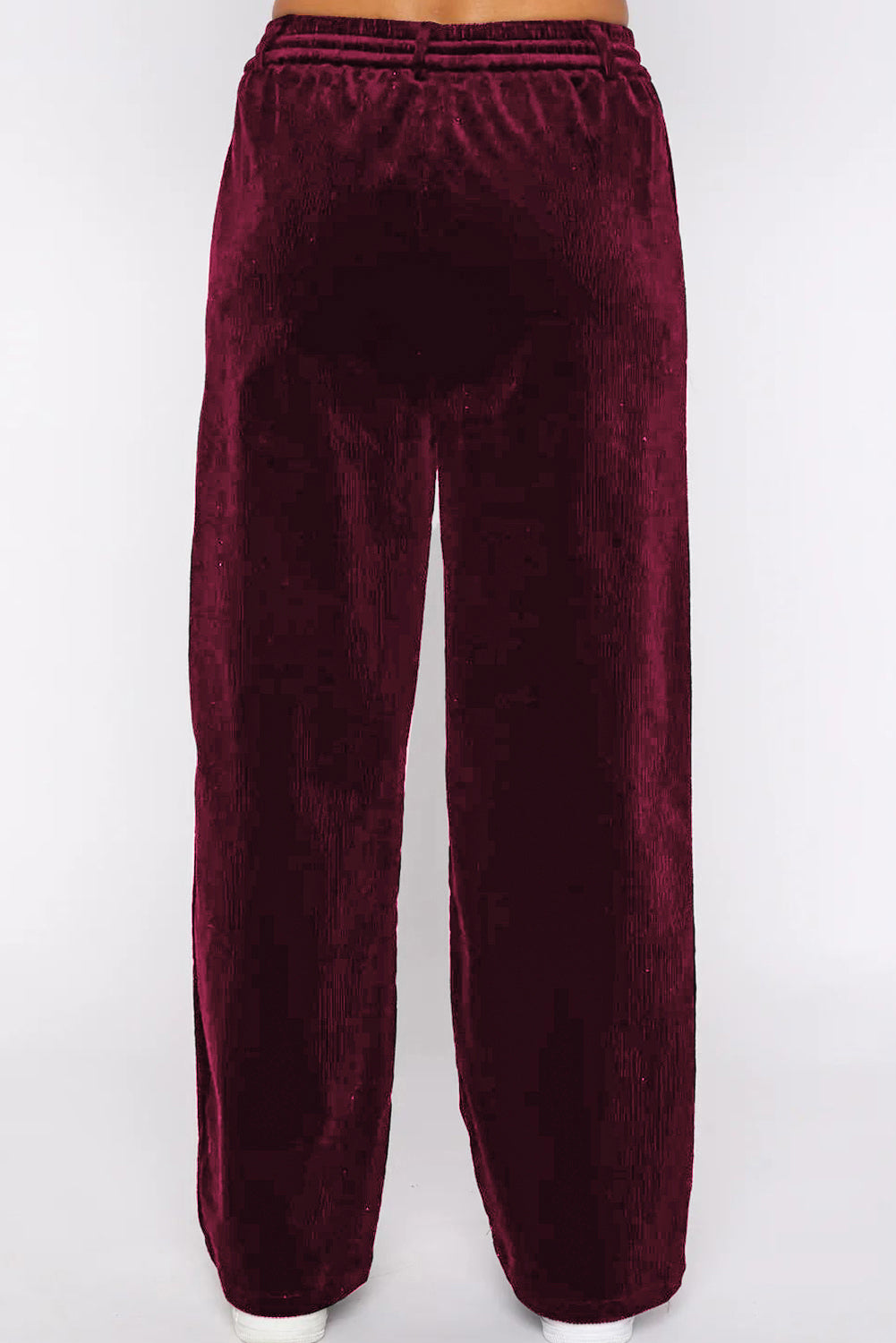 Burgundy Solid Drawstring Waist Wide Leg PantsMaterial:95%Polyester+5%Elastane

• Luxurious burgundy color adds a touch of sophistication to these wide-leg pants, suitable for both casual outings and formal eve