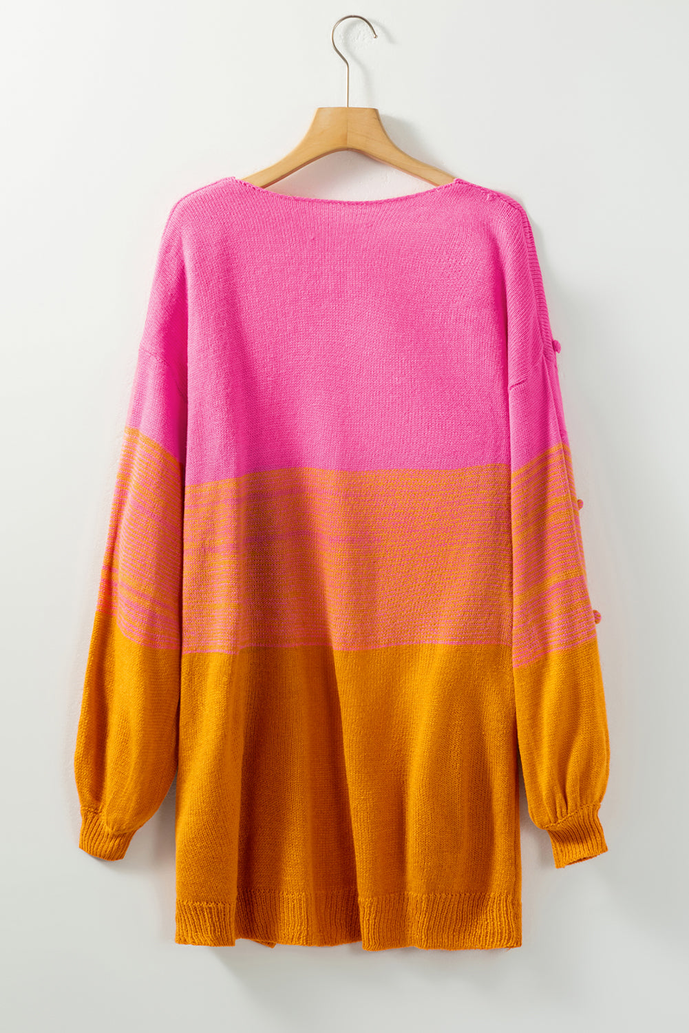 Multicolor Pompom Color Block Open Front Cardigan Sweater