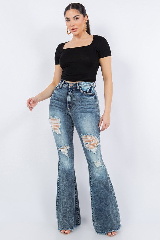 Storm Bell Bottom JeanThese Bell Bottom Jeans are crafted with a premium soft stretch fabric for superior comfort and style. Featuring 34" inseam length, frayed hem detail, rip details, f