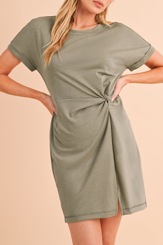 Laurel Green Folded Sleeve Twisted Mini T-Shirt Dress