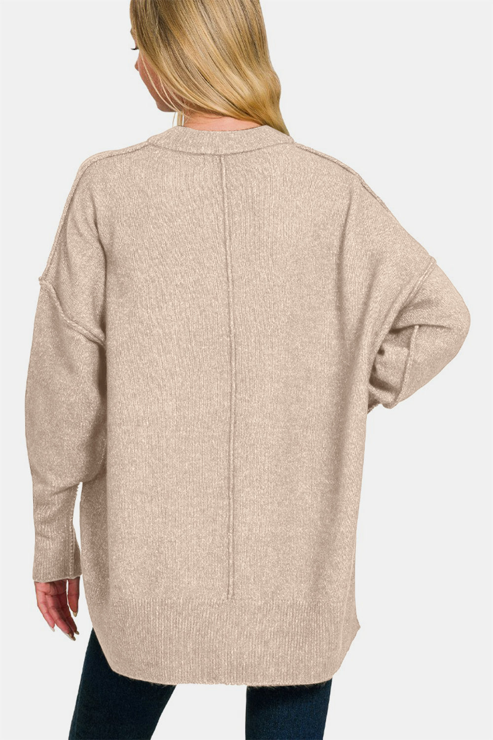 Zenana High-Low Hem Drop Shoulder SweaterThis hi-low hem pocket sweater is crafted from soft and midweight material, making it both cozy and comfortable for everyday wear. The hi-low hem adds a trendy touch