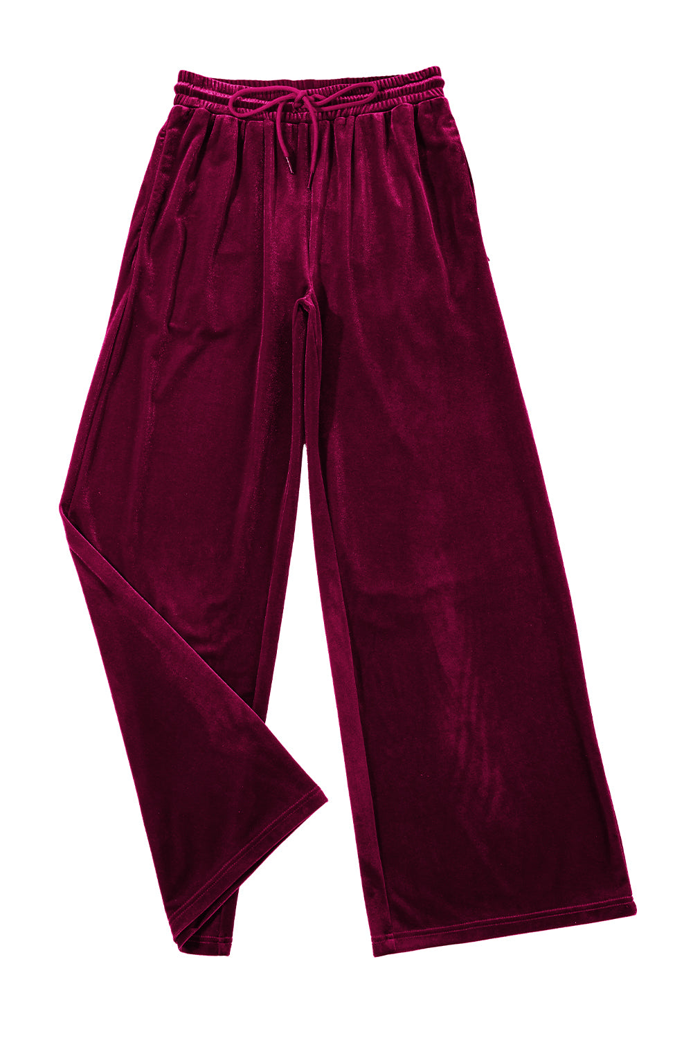 Burgundy Solid Drawstring Waist Wide Leg PantsMaterial:95%Polyester+5%Elastane

• Luxurious burgundy color adds a touch of sophistication to these wide-leg pants, suitable for both casual outings and formal eve