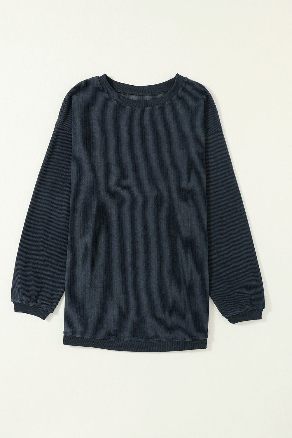 Dark Blue Plain Drop Sleeve Crinkle Rib Oversized SweatshirtMaterial:100%Polyester

• Effortlessly stylish, this dark blue oversized sweatshirt exudes a laid-back vibe perfect for casual outings. 
• Crafted from high-qualit