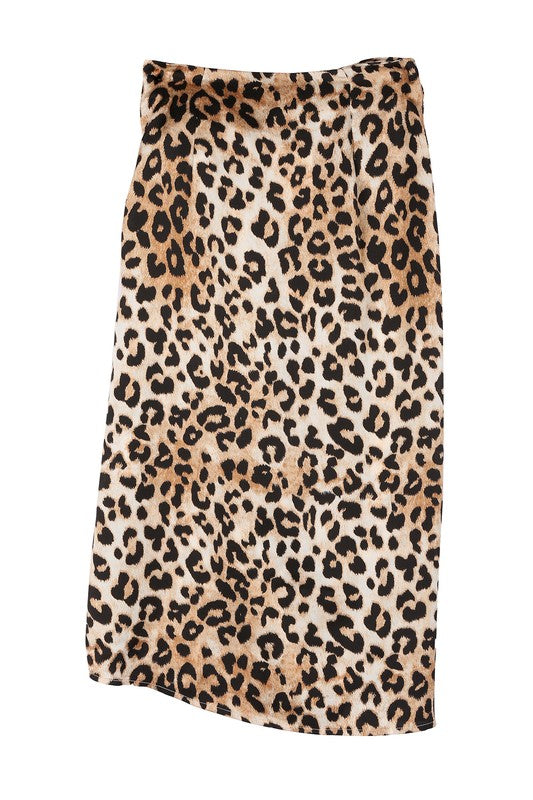 Satin leopard tie skirt- Satin leopard tie skirt- Pattern type : leopard pattern- Stretch : no stretch- Sheer : not lined, but not sheer - Care instruction : machine wash cold, only non-ch