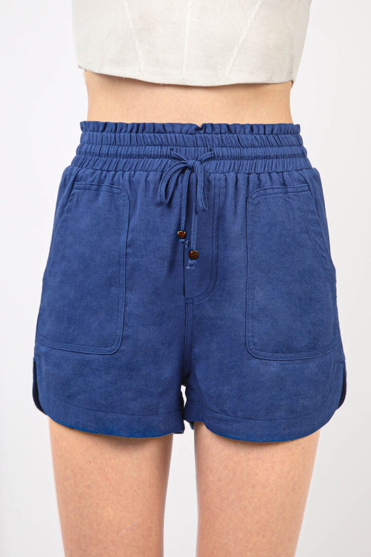 VERY J Drawstring Elastic Waist Linen ShortsStay cool and comfortable in these Elastic Waist Solid Linen Shorts featuring side pockets and a round hem for added style. These Cool Comfort Eco-Friendly Recycling