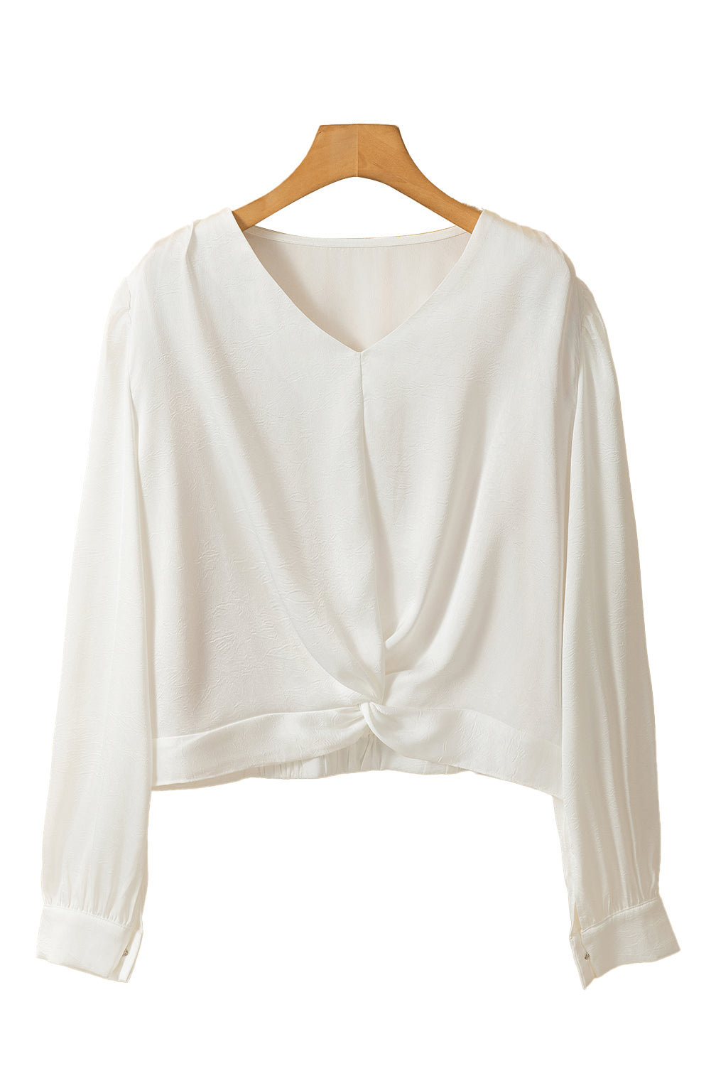 White Twisted Hem V Neck Textured Crop Blouse