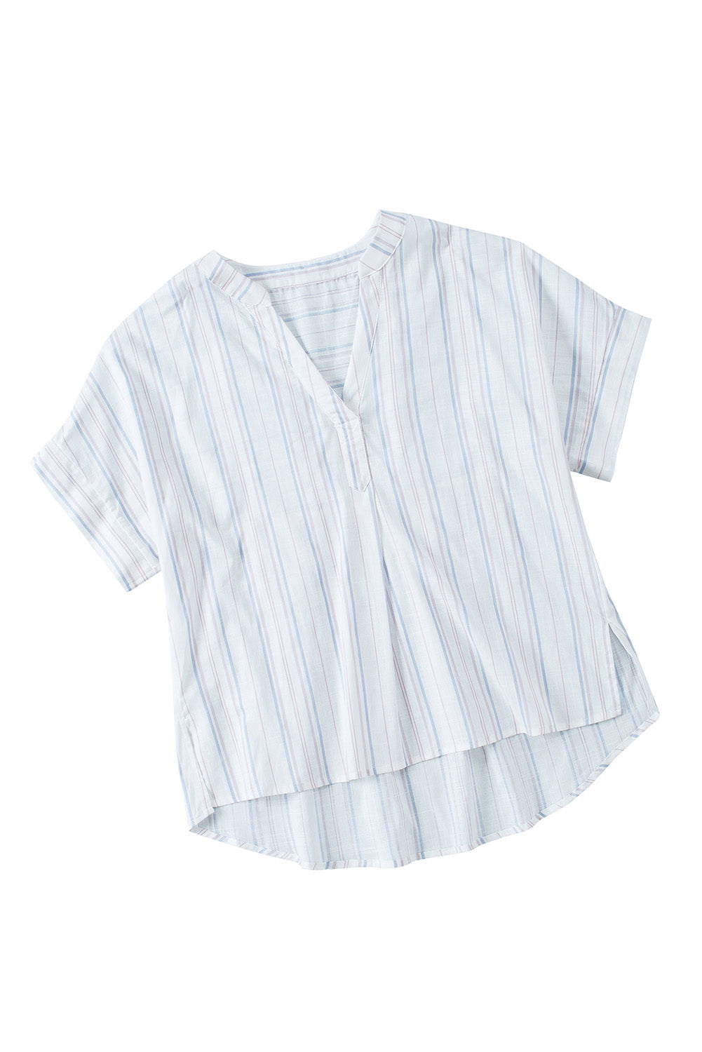 Striped Print Loose Fit V Neck Short Sleeve BlouseMaterial:100%Cotton



		This casual blouse features a classic and timeless striped pattern
	
	
		The flattering v-neckline is perfect for showing off your favo