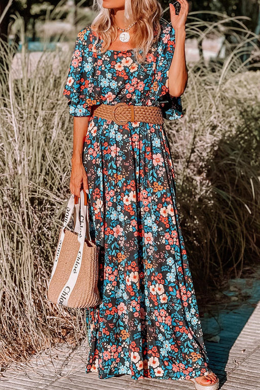 Sky Blue Boho Floral Print Knotted Backless Maxi DressMaterial:100%Viscose



		This is a perfect dress for summer fashion
	
	
		Features a elegant silhouette with flowy sleeves
	
	
		Only the relaxed long dress