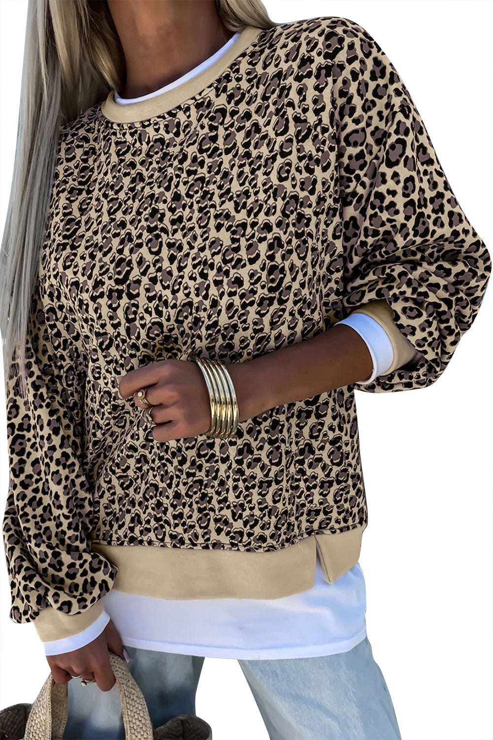 Parchment Leopard Print Crew Neck SweatshirtMaterial:95%Polyester+5%Elastane

• Luxuriously soft and stylish, this sweatshirt is a wardrobe must-have for those who value comfort and fashion in one piece.
• T