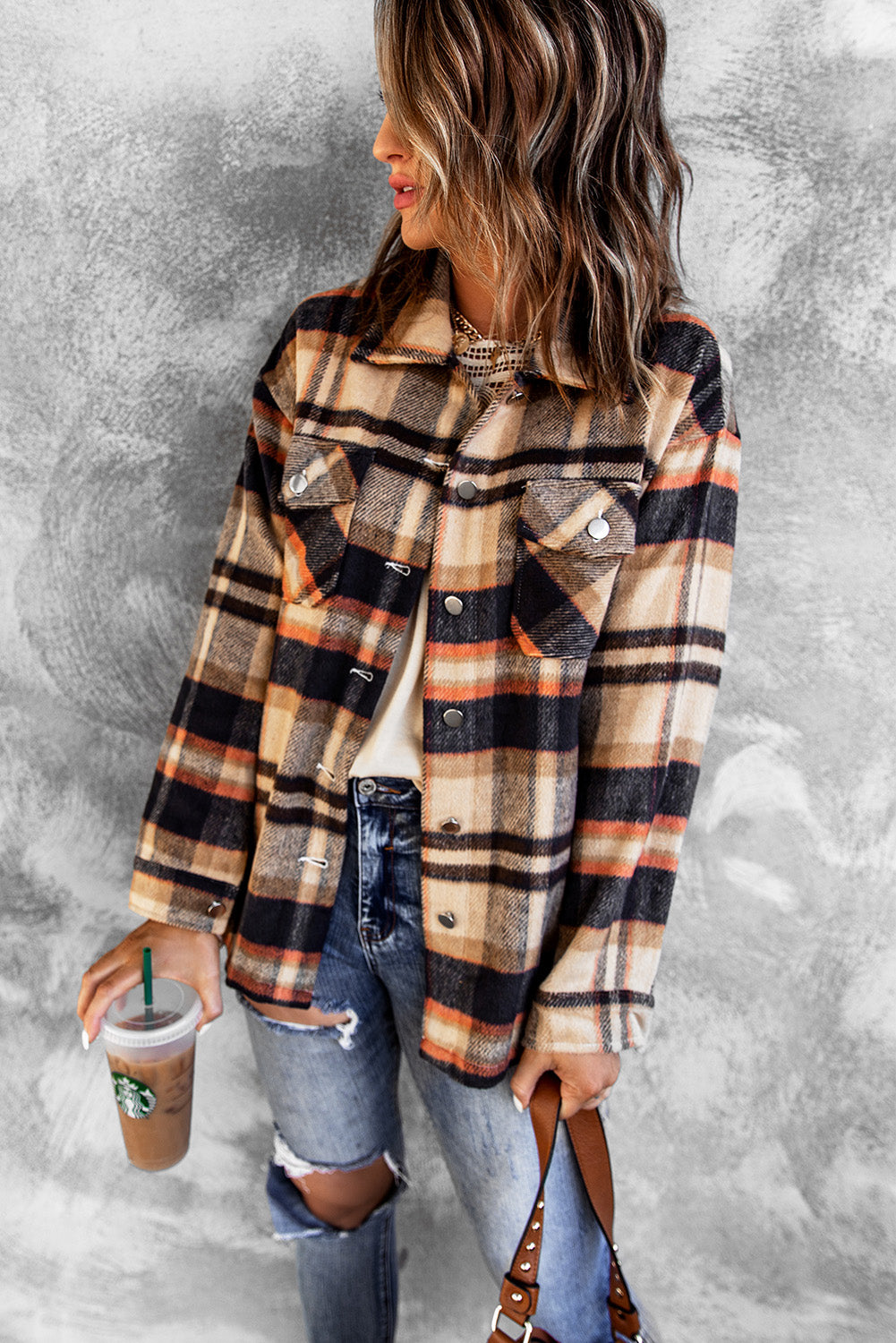 Khaki Plaid Print Casual Button Up Pocket ShacketMaterial:100%Polyester



		Sweet yet rugged plaid details adorn this cozy shirt
	
	
		Designed with a button front, long sleeves, large front pockets &amp; an 