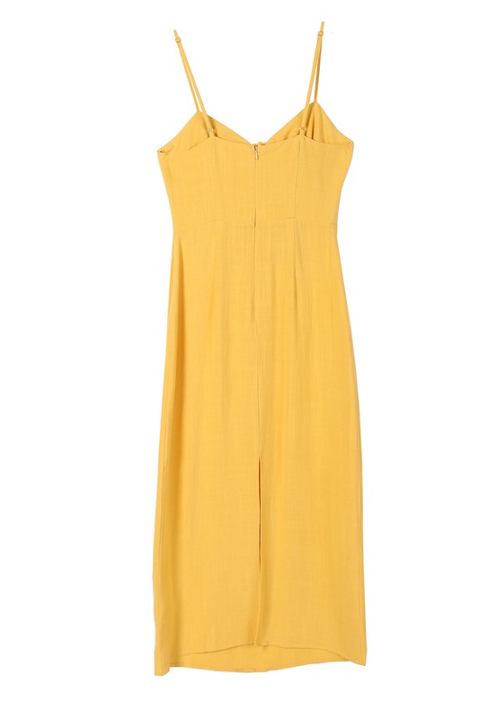 SL slip dress*Cut Out tie front slip dress*Pattern type : solid*Sleeve length : sleeveless*Stretch : no stretch*Sheer : self fabric lined at upper top, no see through*Care instru