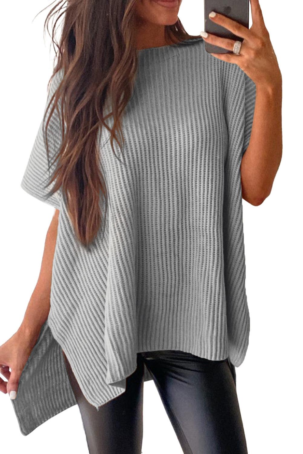 Apricot Side Slit Short Sleeve Oversized SweaterMaterial:55%Acrylic+45%Cotton



		The sweater is a comfortable and chic addition to your wardrobe. Made from breathable, lightweight, and stretchy knitted fabric,