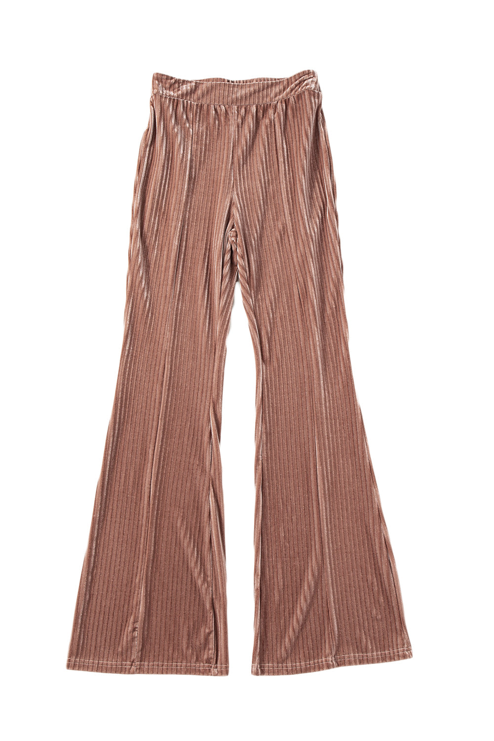 Chestnut Solid Color High Waist Corduroy Flare PantsMaterial:90%Polyester+10%Elastane



		These pants feature a high waist design, which offers a flattering silhouette and can make the wearer's legs appear longer. 