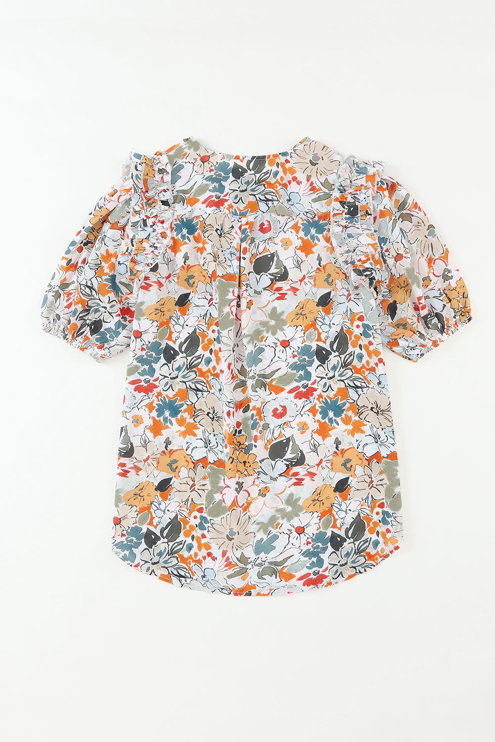 Multicolor Split V Neck Puff Sleeve Floral Print BlouseMaterial:100%Polyester



		The flower print adds a pop of color and the puff sleeves add a touch of femininity to this blouse
	
	
		The split V-neck design is 