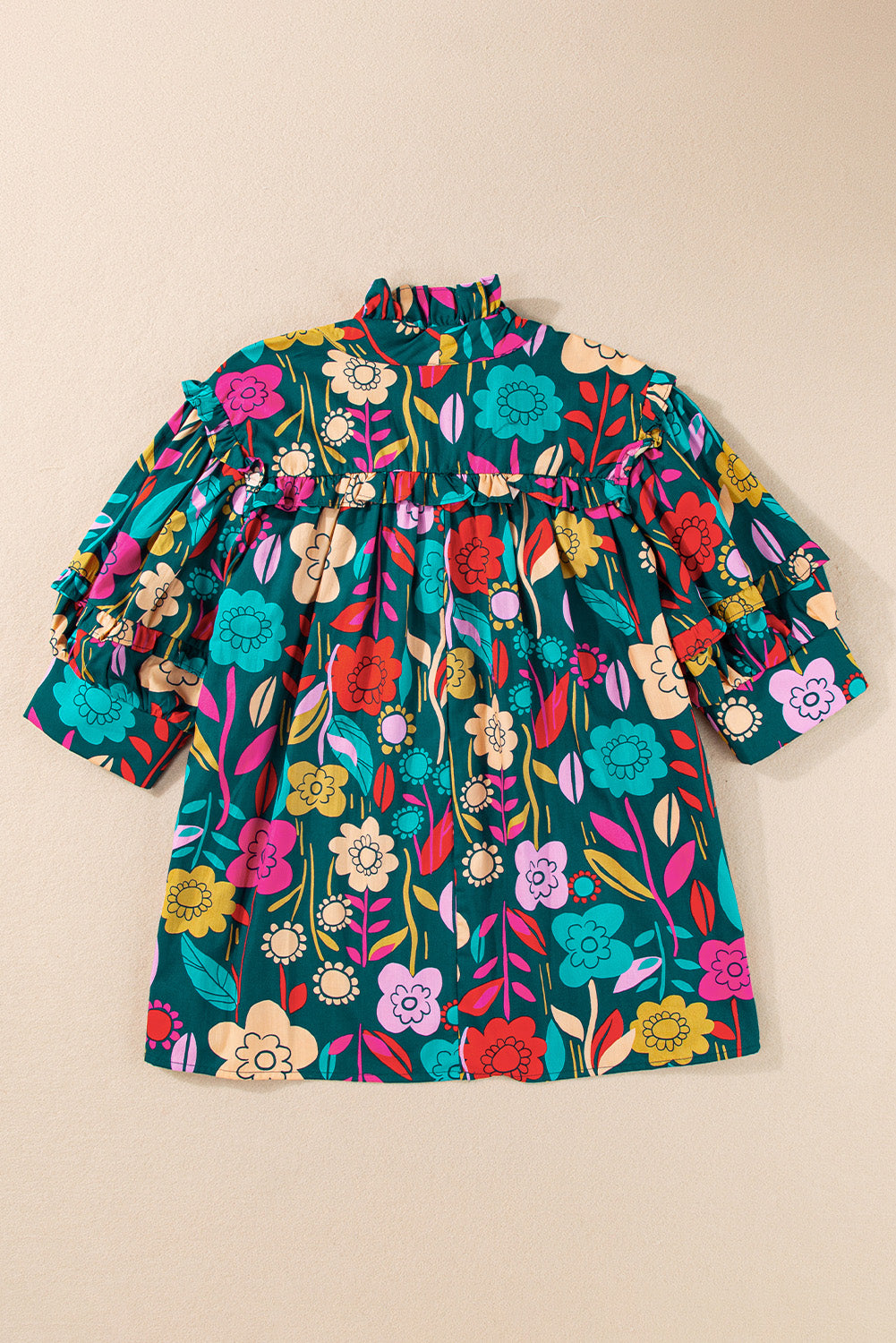 Green 60s Floral Print Puff Sleeve Tied V Neck BlouseMaterial:100%Cotton



		The blouse features a vibrant and eye-catching floral print, adding a pop of color and liveliness to your outfit.
	
	
		This blouse is 