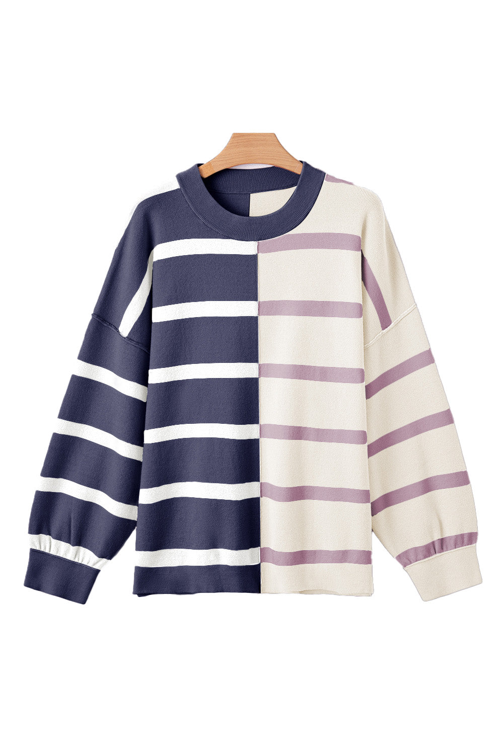 Blue Stripe Exposed Seam Patchwork Loose Sweatshirts